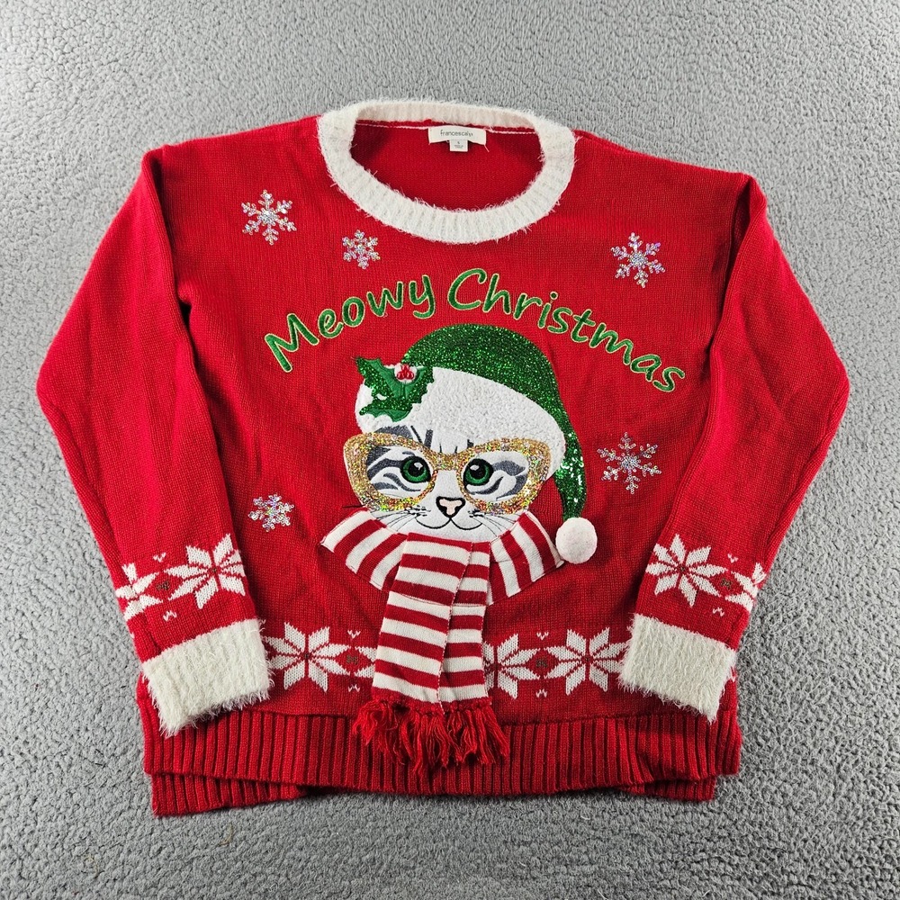 Ugly‎ Christmas Sweater Womens Small Red Holiday Party Cat Light Up Knit
